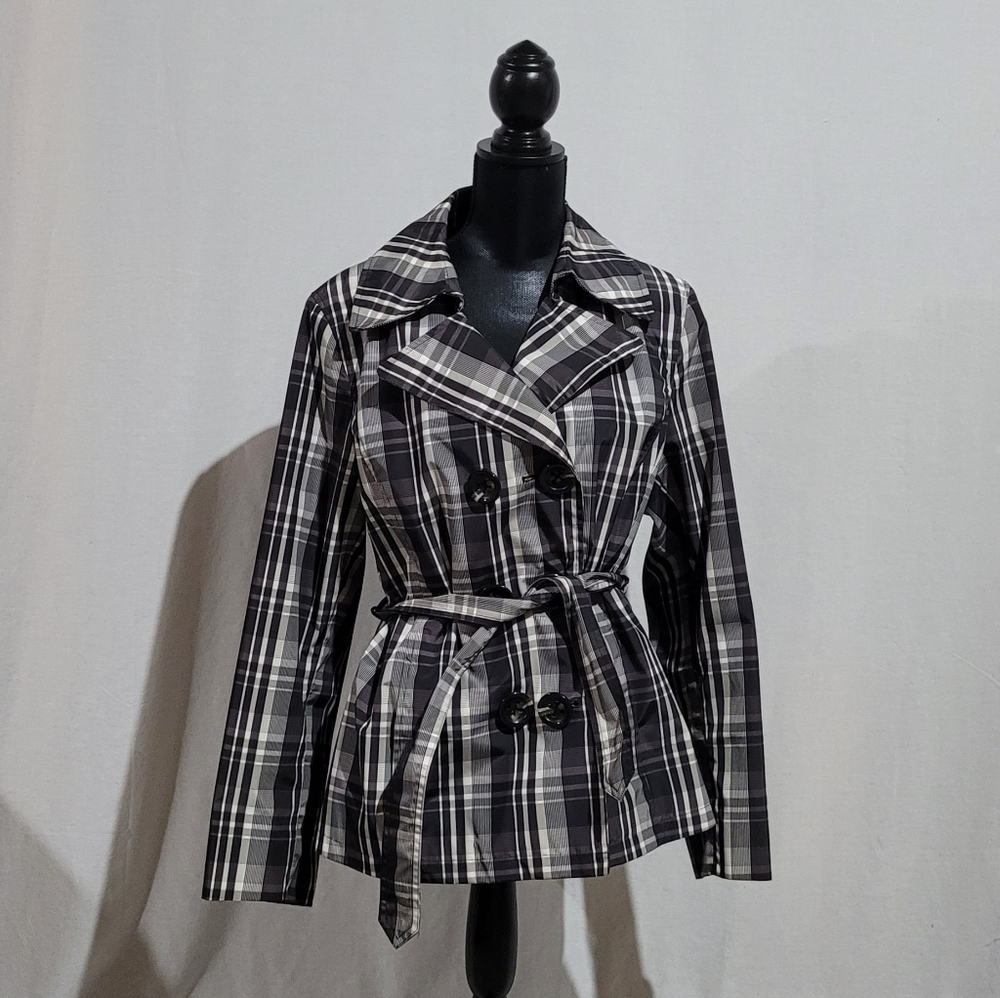 Utex raincoat jacket rain coat black white grey plaid XL light weight neutral